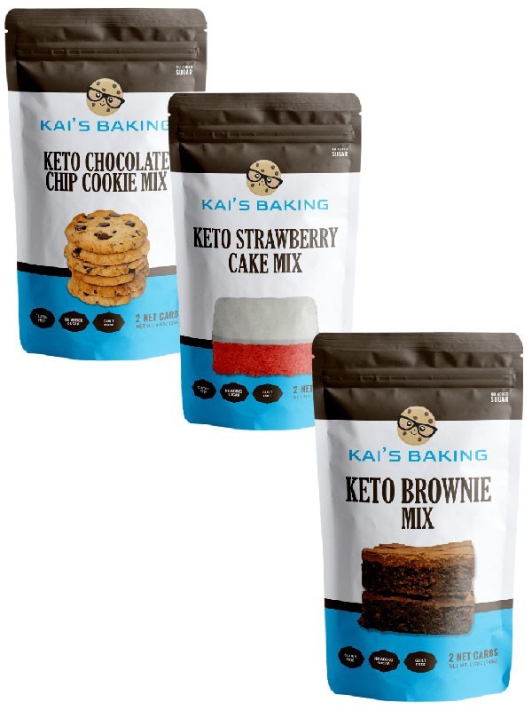 Keto Chocolate Chip Cookie Baking Mix, Keto Strawberry Cake Mix, Keto Brownie Mix